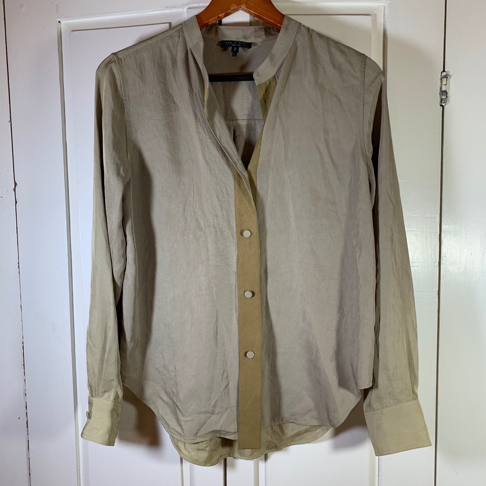 rag‎ & bone neutral button blouse S minimalist mandarin collar modern chic